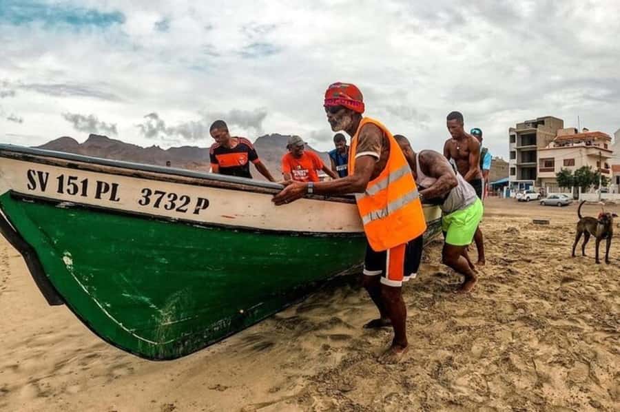 From Mindelo: Snorkel and Swim with Sea Turtles - A safety briefing before the wooden boat