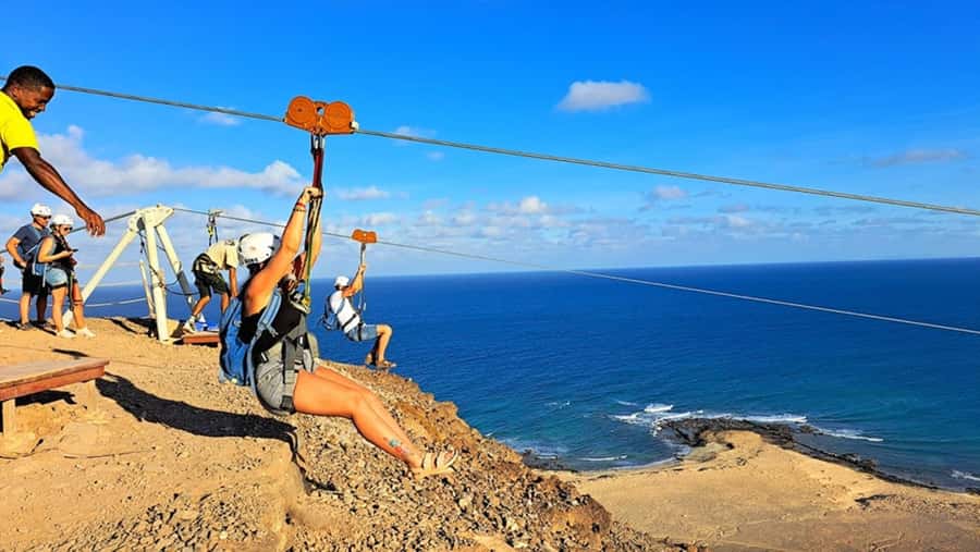 From Santa Maria: Sal island Zipline Experience (Official) - The walk to the mountain launch point