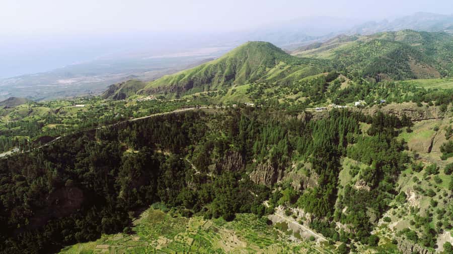 Santo Antão: Hiking Cova Volcano Crater to Ribeira Paúl - Entering plantations of sugarcane, bananas, and mangoes